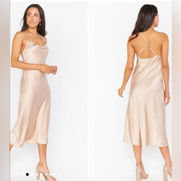 Show Me Your Mumu Verona Cowl Dress Champagne Luxe Satin - Picture 2 of 2